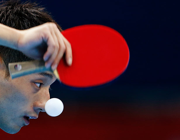 London 2012 Table Tennis: China's Zhang Jike serves to Belarus' Vladimir Samsonov Table Tennis