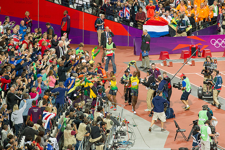 Olympics Men's 100m final: Usain Bolt and Yohan Blake celebrate