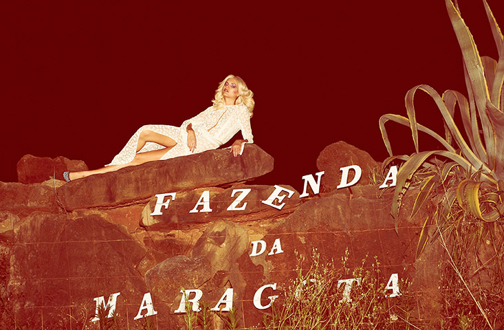 Fashion: Summer Evening: Model wearing ivory velvet leopard devore gown