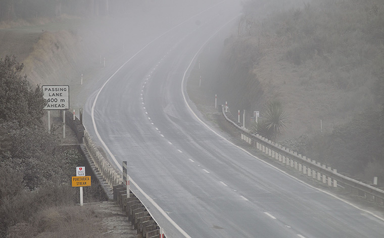 Mount Tongariro erupts: State Highway 1 sits in a cloud of ash