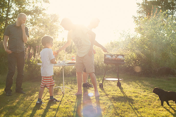 Brita - barbecues: Family have a barbeque in the Garden