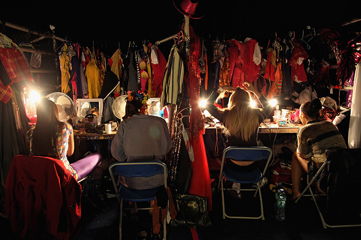 24 hours: Edinburgh, Scotland: The Lady Boys of Bangkok prepare backstage