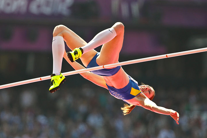 tony high jump: Olena Holosha of the Ukraine fails to clear the bar.