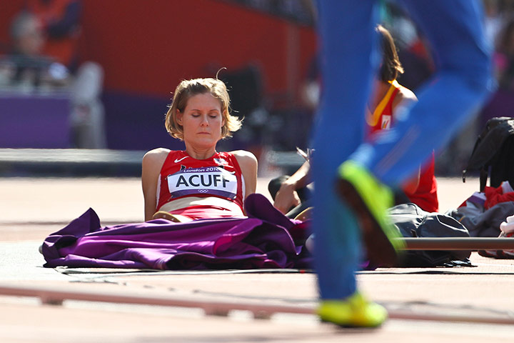 tony high jump: Amy Acuff has a quiet moment before her jump