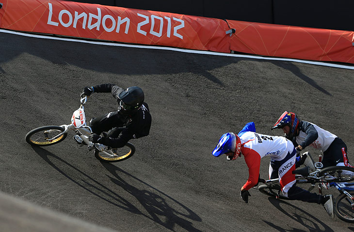 BMX Crash: Marc Willers, left, of New Zealand 