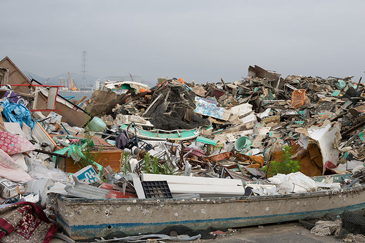 Soma, Japan: Damaged fishing boats and debris lay mixed together