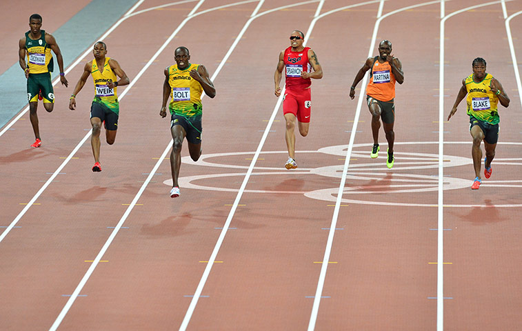 200m tom jenkins: (FromL) South Africa's Anaso Jobodwana,