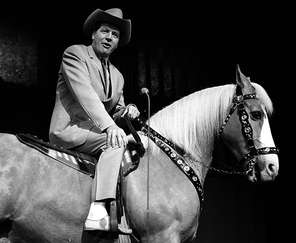 Max Bygraves: Singer/Entertainer Max Bygraves sits on top of a horse