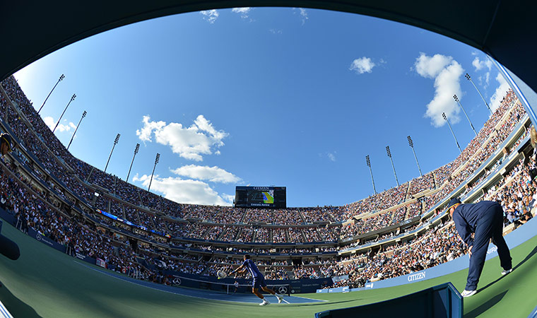 US Open Tennis: Novak Djokovic hits a return to Andy Murray 