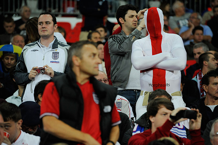 England v Ukraine: England fan in the now ubiquitous Morphsuit  