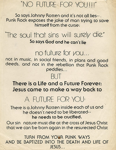 Punk Graphics: Sex-Pistols U.S. tour anti-punk handout, Tulsa, Oklahoma, January 1978