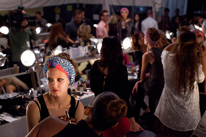 24 hours: New York, USA: A model has her make-up done 