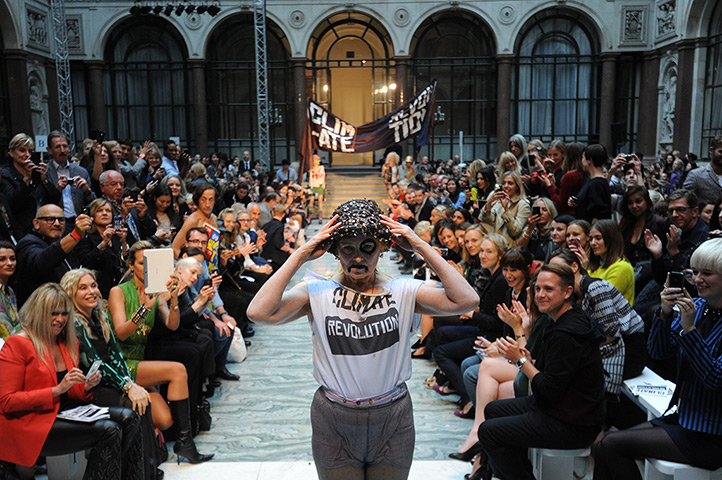 London Fashion Week day 3: Vivienne Westwood poses after showing her 2013 spring/summer collection