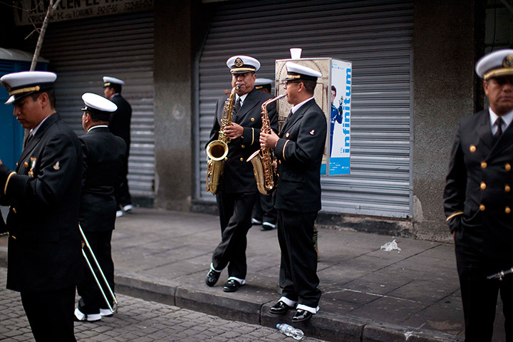 24 hours: Mexico City, Mexico: Members of the Mexican navy band practice 