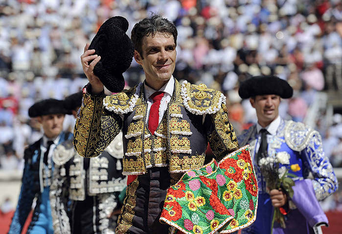 Bullfighter Jose Tomas: Tomas celebrates at the end of his historic bullfight