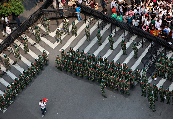 Anti-Japan protests: Paramilitary police stand guard outside the Japanese consulate, in Shanghai