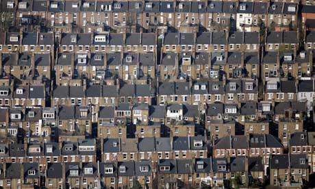 Residential streets of terraced houses in east London.