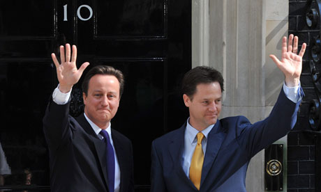 David Cameron meets Nick Clegg at Downing Street.