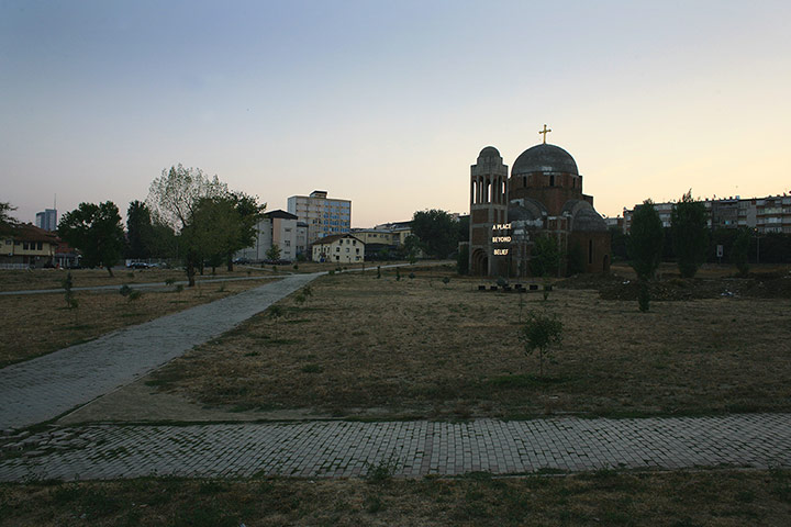 Kosovo art installation: The park where Nathan Coley's light piece has been installed