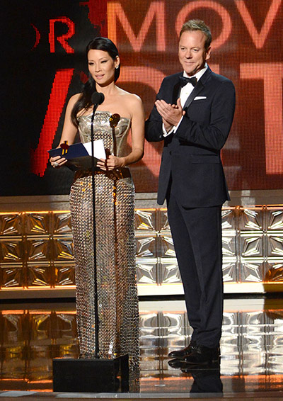 Emmy Awards: Lucy Liu and Kiefer Sutherland present an award