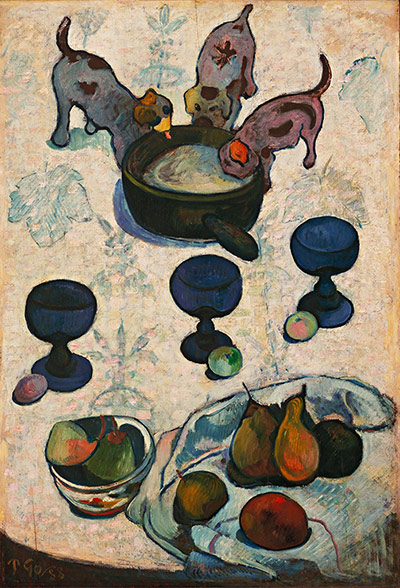 Guardian Weekly culture: Gauguin, Tisch mit drei fressenden Hundchen