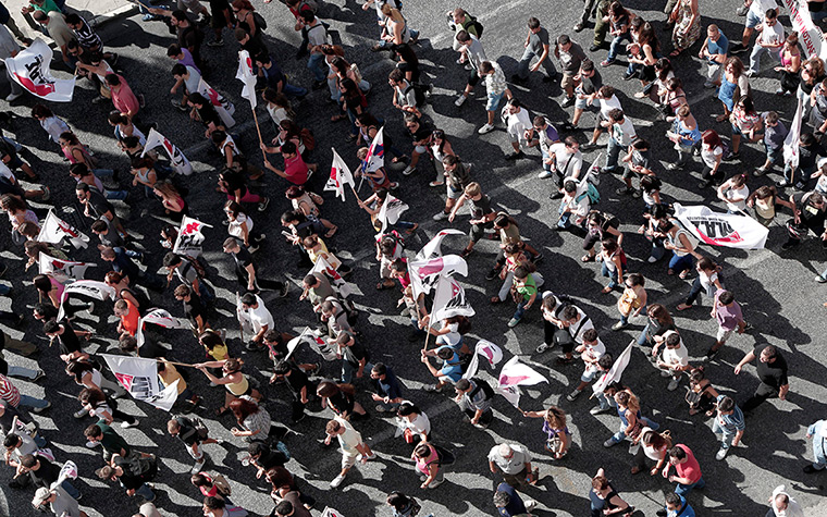 Greece protests: Protesters of the Greek Communist party affiliated unions march