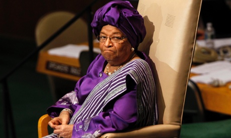 President of the Republic of Liberia Ellen Johnson-Sirleaf sits after her address to world leaders at the United Nations General Assembly.