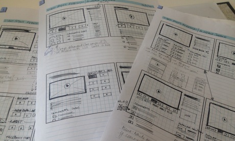 Initial sketch wireframes for a new video page template on guardian.co.uk