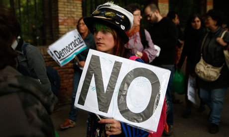 A protester in Madrid