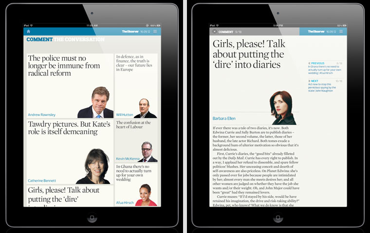 Observer iPad edition design evolution