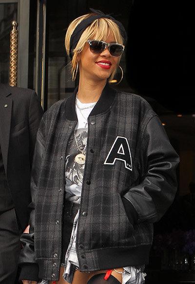 Bomber Jackets: Rihanna leaves her hotel in February 2012, London