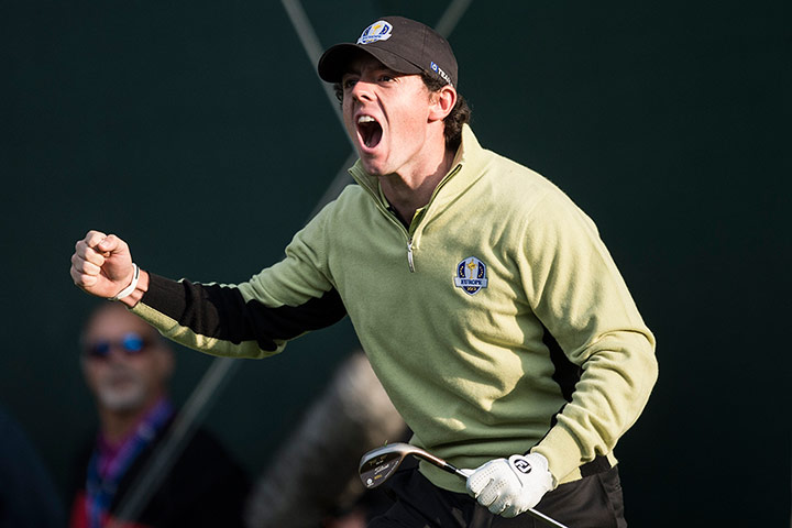 Ryder Cup day 1: Rory McIlroy celebrates