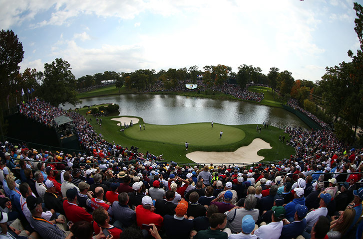 Ryder Cup day 1: The stands are packed around the 17th green