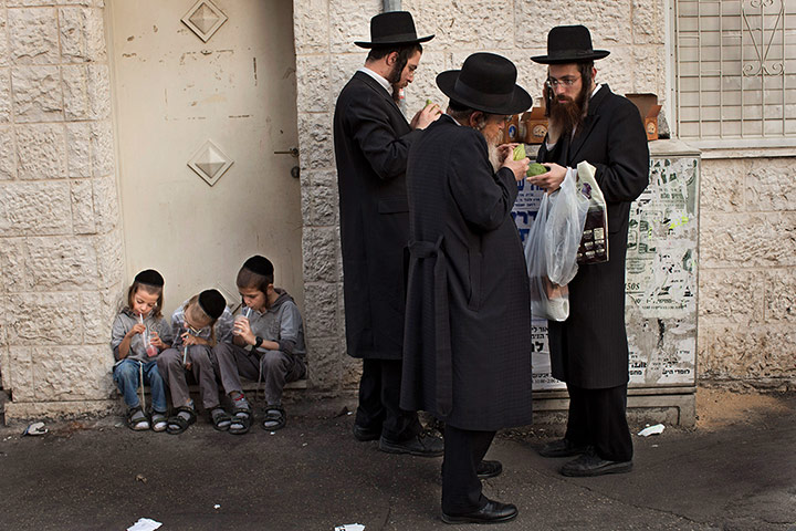 Twenty Photos: Ultra-Orthodox Jewish men check etrogs in Jerusalem