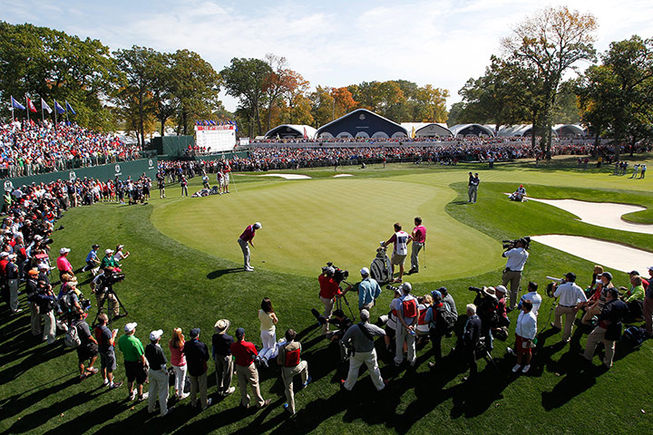 Ryder Cup day 2: All eyes on Rory McIlroy as he putts on the 18th