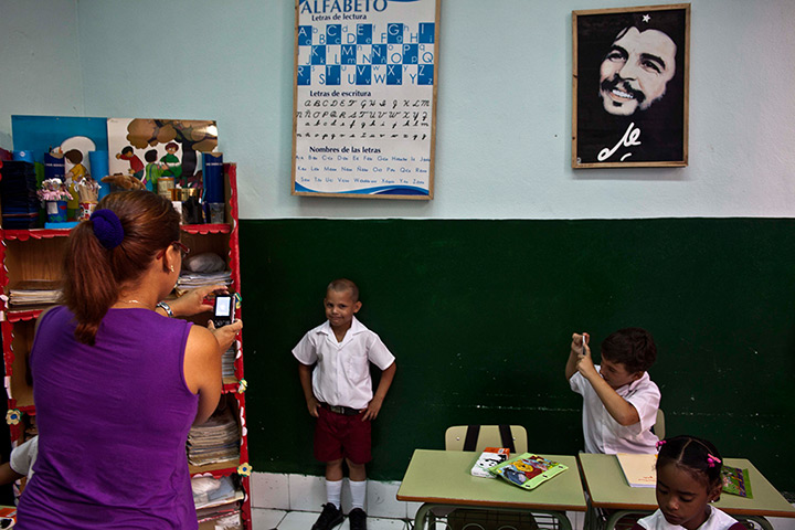 from the agencies : A mother photographs of her son in the classroom
