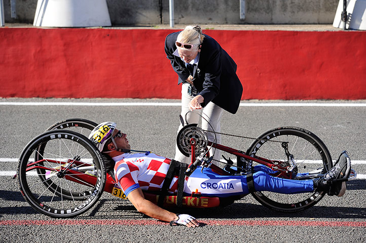 hand cycling: Gracijiano Turcinovic of Croatia has his machine examined by an official
