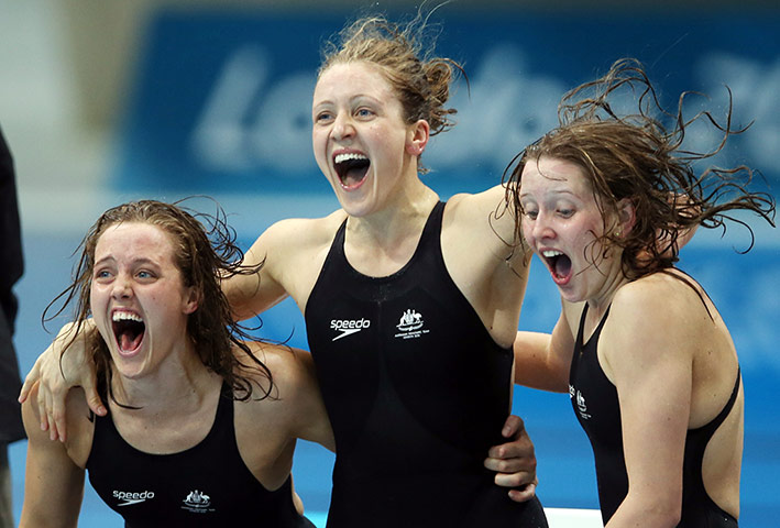 Weirdsport: Ellie Cole, Annabelle Williams and Katherine Downie celebrate victory 