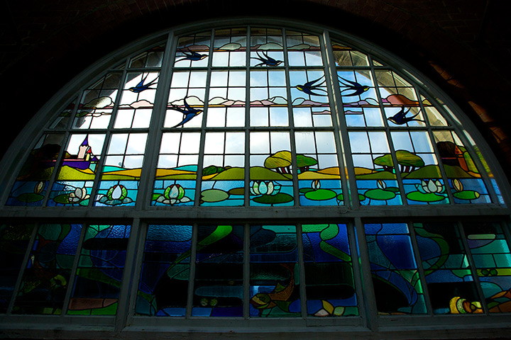 Bramley Baths: Stained glass windows