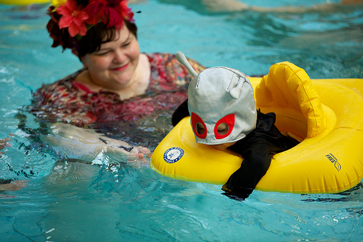 Bramley Baths: A young New Year's Day swimmer in fancy dress
