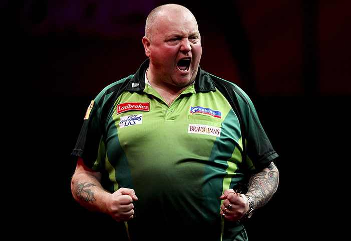 darts: Andy Hamilton celebrates during his second round match