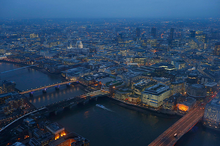 Shard view: St Paul's cathedral and the financial district at dusk  