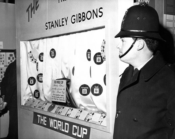 Joy of Six: Display cabinet where the World Cup trophy was stolen, 20 March 1966.