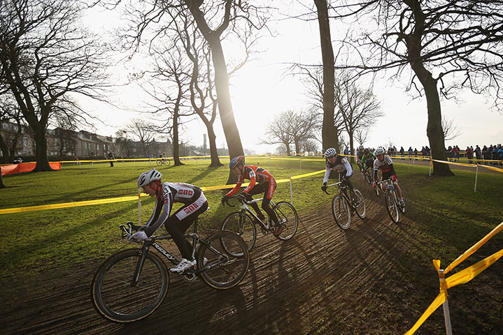Cyclo-cross: Competitors race round the course in the 'Youth Under 14' 