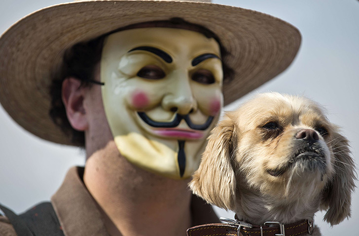 24 hours in pictures: A man and his dog take part in a protest