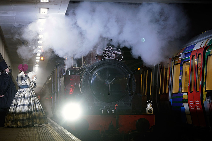 Met locomotive: The restored steam engine arrives at Moorgate station