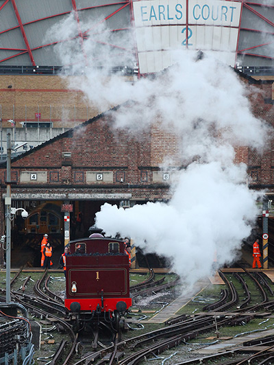 Met locomotive: Metropolitan 1 reverses from its shed near Earl's Court