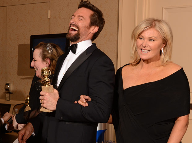 Golden Globe 2013 winners: Singer Adele (L), actor Hugh Jackman (C)