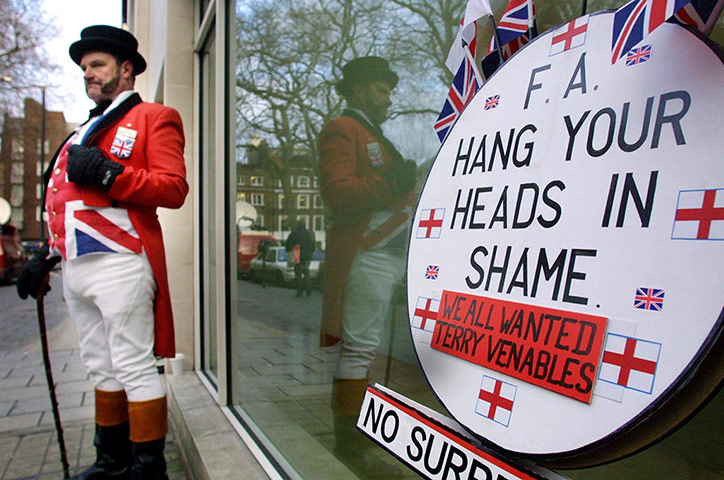 FA 150 years old: 25 Ray Egan, dressed as a John Bull mascot, protests