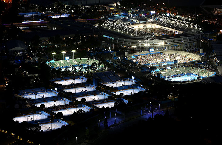 aussie oepn day 2: Melbourne Park at night 